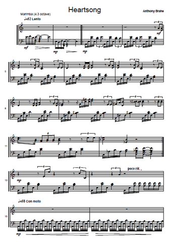 Heartsong for Marimba Solo (Four Mallets) by Anthony Brahe - Score