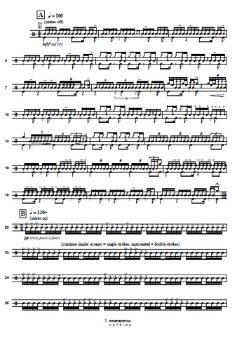 Remembering Katrina for Solo Snare Drum by Daryl Pratt - SCORE