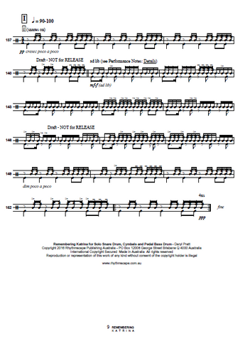 Remembering Katrina for Solo Snare Drum by Daryl Pratt - SCORE