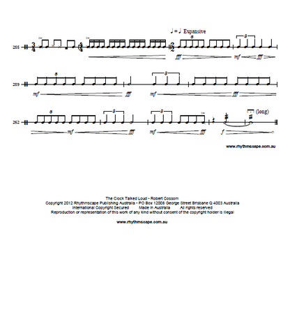 The Clock Talked Loud for Solo Snare Drum by Rob Cossom - Score