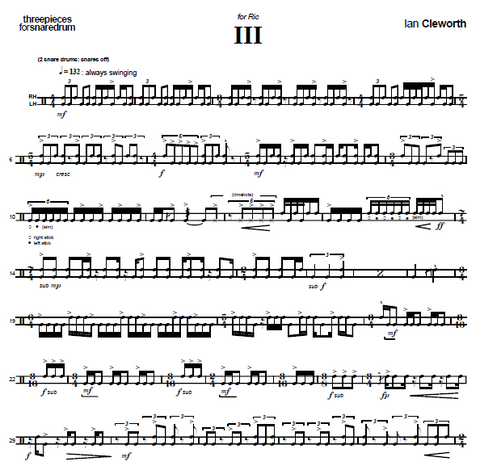 Three Pieces for Snare Drum by Cleworth - Number 3 for Ric